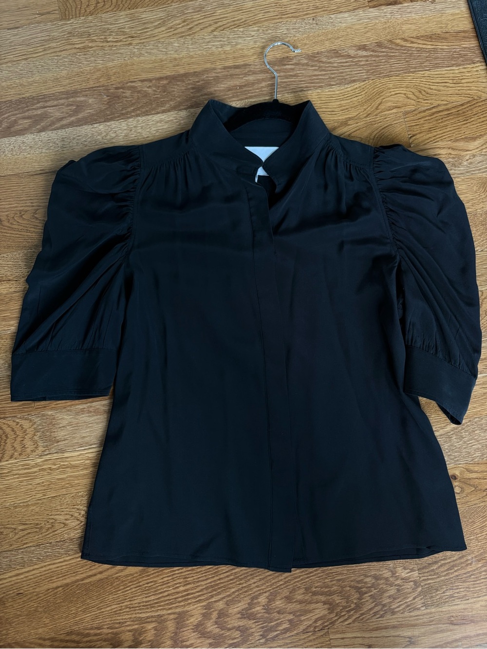FRAME Gillian 100% Silk Puff Sleeve Blouse Noir Size M